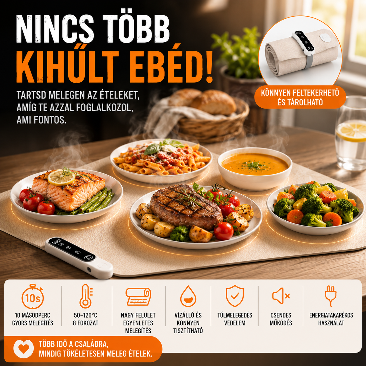 HeatFlow melegítő alátét – Nincs Több Kihűlt Étel!